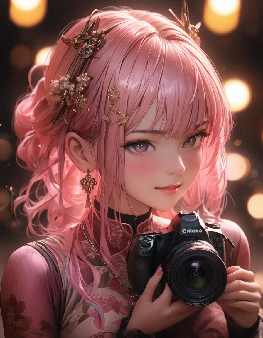 best quality, masterpiece, highres, 1girl,china dress,hair ornament,necklace, jewelry,Beautiful face,upon_body, tyndall effect,photorealistic, dark studio, rim lighting, two tone lighting,(high detailed skin:1.2), 8k uhd, dslr, soft lighting, high quality, volumetric lighting, candid, Photograph, high resolution, 4k, 8k, Bokeh, pink hair, nude,