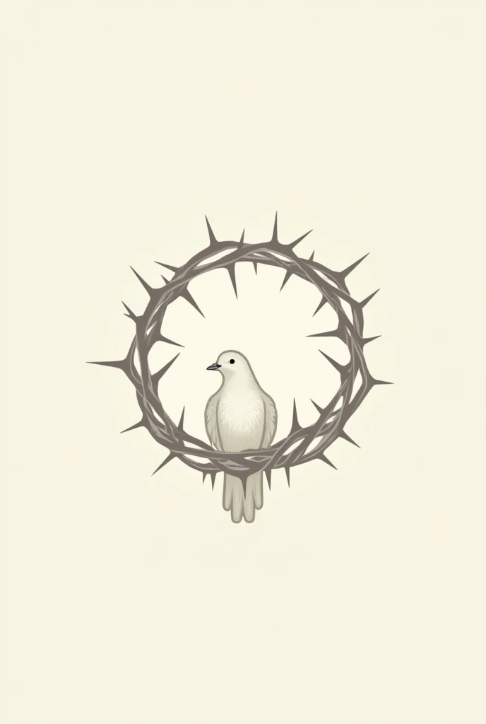 Minimalist drawing of a dove sitting on a crown of thorns