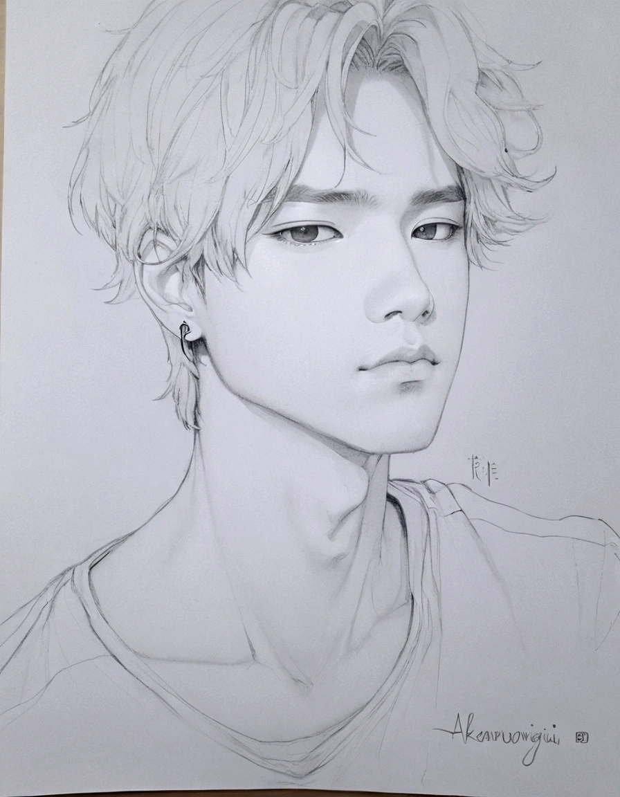 drawing of a young man with a cross around his neck, Retrato de Jossi do Blackpink, a drawing de anime, a drawing, inspired by Aleksander Gine, inspired by Awataguchi Takamitsu, anime sketch, official art admirer, faded drawing, kpop idol portrait, line sketch!!, as anime character, official fan art, art admirer