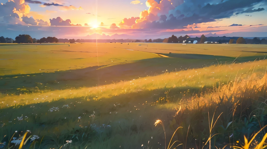 nature, (((Grassland: 1.4))), beautiful view 1.4, golden sky, (((Best Quality: 1.5))), (((Realistic: 1.7))), (cloud: 1.3), light
