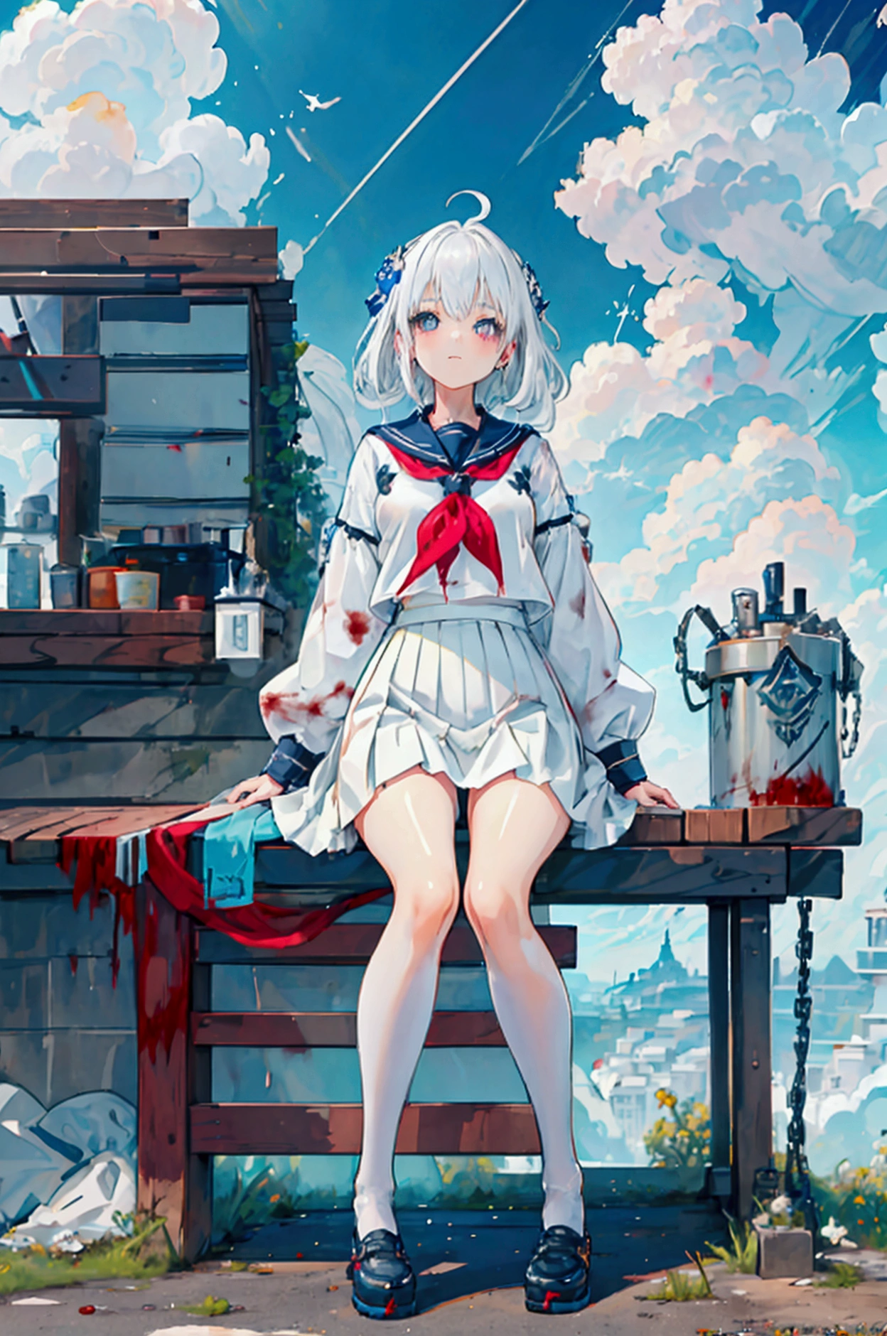 {{Cute anime face}}, (Highest quality),Glitch Art,(Pixel art),grain,a pixel girl,pixel face,pixel body, alone, skirt, null, Sitting, white pantyhose, cloud,Outdoor, neckerchief ,Day, bangs, fence, shirt, Ahoge, rooftop, Long Hair, white pantyhose,white hair,Beautiful Eyes, white skirt, white, twins, blue null,white shirt, View your viewers, Mouth closed,Long Hair, chain-link fence, white skirt, cloudy null, trash can, twins、Pleats,No shoes,A tall building in the distance,都市whole body,Distant cities,(pixel)
Negative Prompt: Low resolution, Anatomically bad, Bad move, article, error, no fingers, extra digits, Fewer digits, Cut out, Worst quality, low quality, Normal quality, jpeg artifacts, sign, watermark, username, Blurred，Bad legs,Easy negative steps: 35, sampler: Daily++ 2S A Crow, CFG scale: 7, seed: 3100734, size: 448×768, model hash: e729bb2a94, model: Furnace 73, Noise reduction strength: 0.52, Clip Skip: 2, ENSD: 31337, version: v1.2.1, Luxury Hire: 1.8, Luxury Hirer: Potential (Nearest)(masterpiece、Highest quality）、Ultra-fine、Anime Style、カオスディーモン女性のwhole body、Warhammer 40K、I held the sword of hell、Blood Red and Brass Power Armor、8K high resolution、Trend Art Station、white色の背景、whole body、
