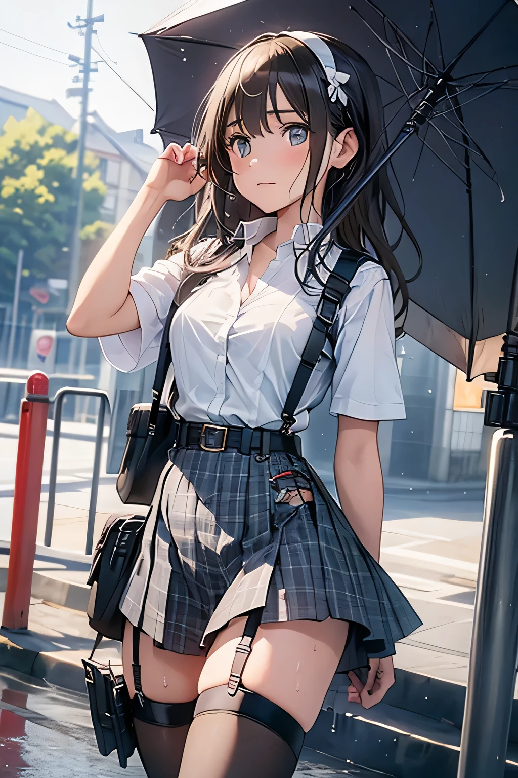 1 female, , high quality, masterpiece, Ultra-high resolution, Cinema Lighting, 1 female, , high quality, masterpiece, Ultra-high resolution, , Cinema Lighting, suspenders Moderate breasts Small face Looking up Sweat Thin belt buzzer 脇Sweat garter belt Belt on pants holster Hands behind your back Looking up Anxious face Knee-high Knee socks Knee-highソックス garter ふとももにgarter belt Checkered mini skirt Panty shot Skirt gap Armament holster holster Hands behind your back Anxious expression Anxious face, legs apart Armament Leg Holster holster See-through clothing heavy rain Rain-soaked dress shirt,Moderate breasts ガーターbelt suspenders Garter on the thigh Checkered mini skirt Looking up Pause belt Armpit sweat Hands behind back Raise your hands