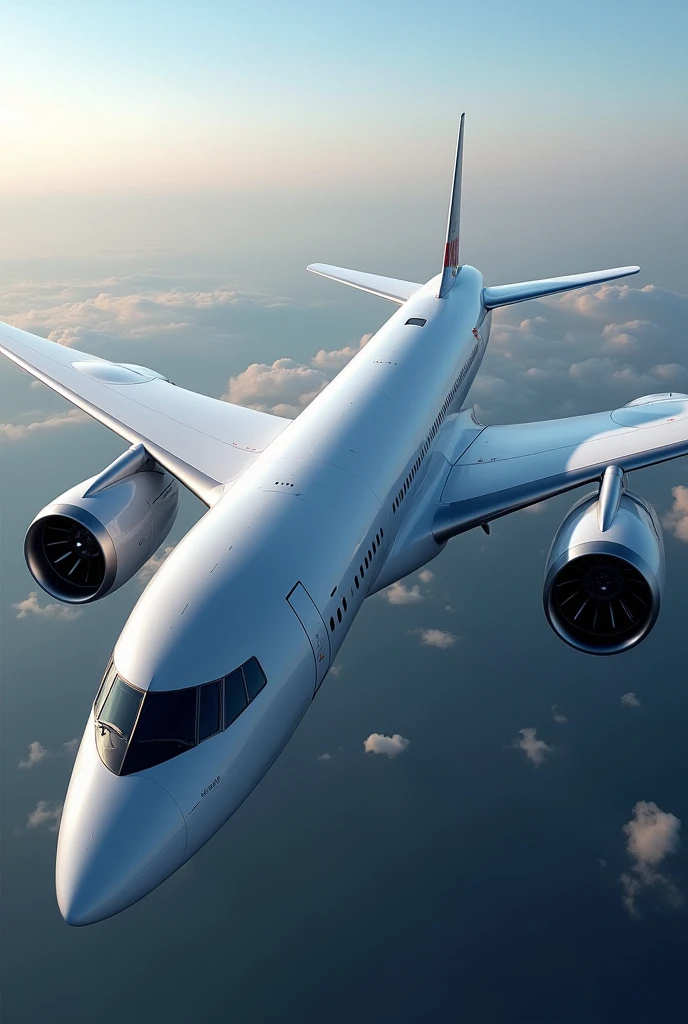 Create a large commercial aircraft in detail. Something more advanced than what currently exists. Superior aerodynamics, flight systems, propulsion, fireproof materials used, lightweight, very resistant and aircraft systems inspected by AI. "Aerodynamics is the science that studies the movement of air and its effects on objects. In the case of airplanes, it is essential to understand how these gigantic machines manage to defy gravity and rise into the air."; The four fundamental forces of flight: lift, weight, thrust and drag. entire body from one side to the other. Now incorporate a survival system for immediate evacuation of passengers.
