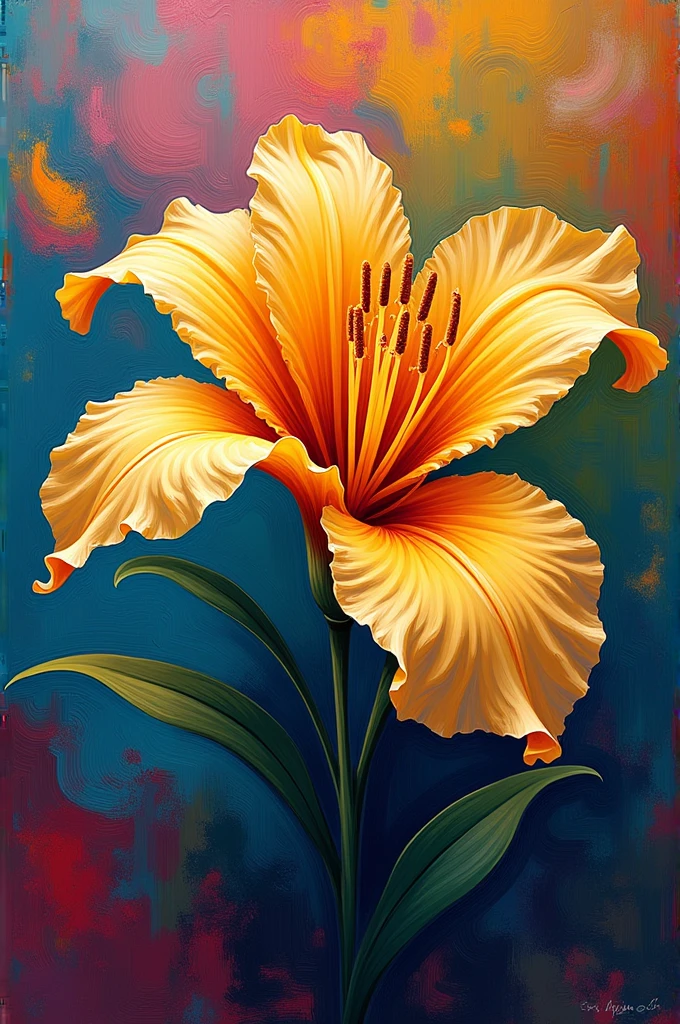 Create a still life of a vanilla flower in a Fauvist style