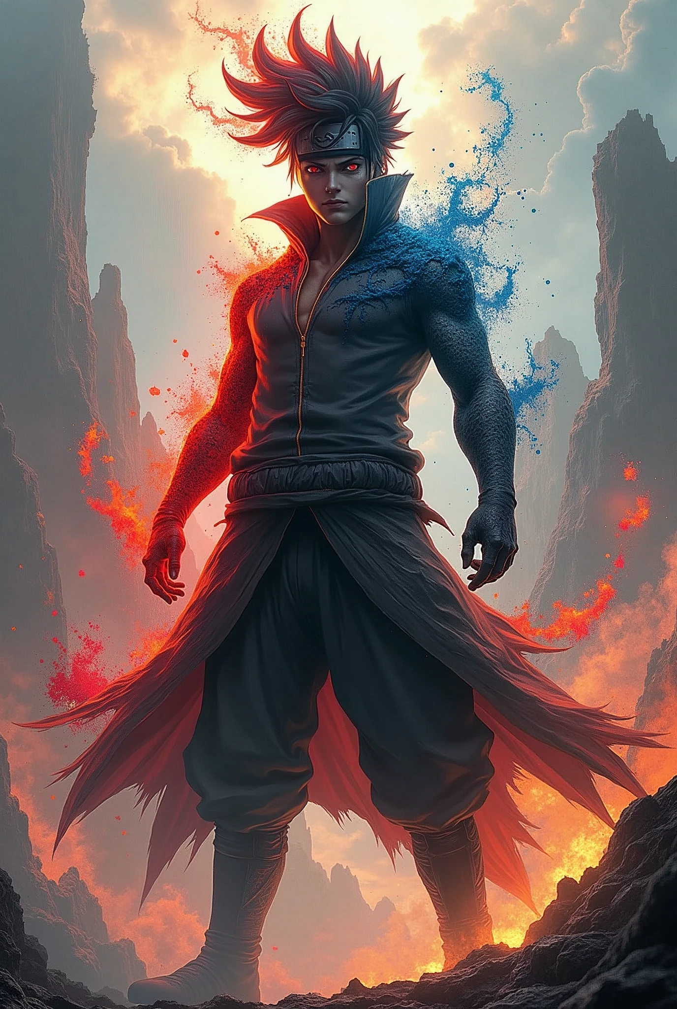 please make Naruto and Sasuke when combined into one become 2 dimensions please make it when they are in their strongest mode