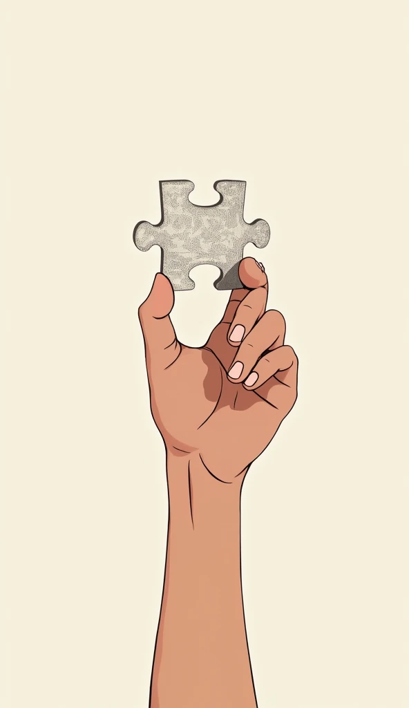 A hand picks up a single puzzle piece, representing focusing on one area of life at a time, Illustration Drawing Stoicism