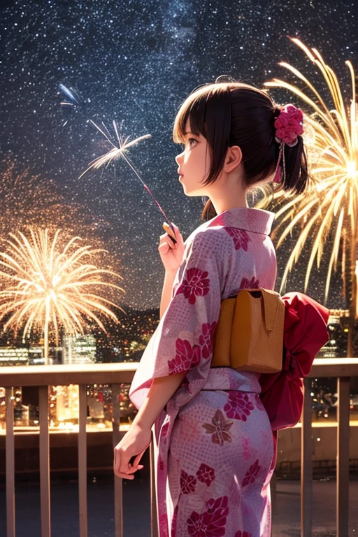 firework, Yukata, Flat Chest