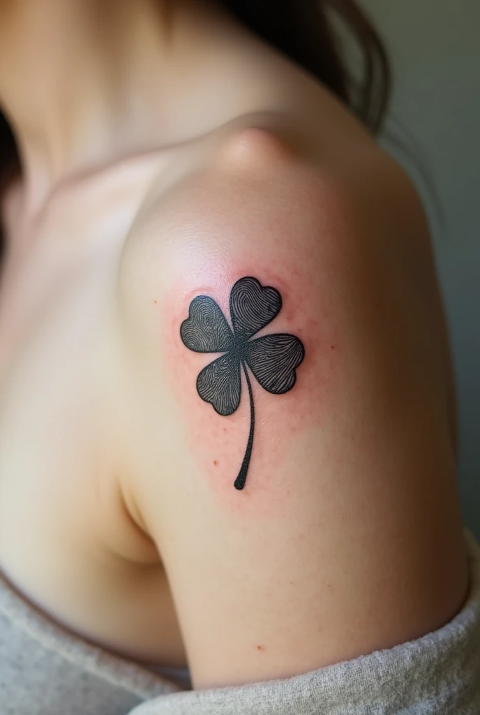 Four-leaf clover tattoo, in a single stroke as if it were a signature
