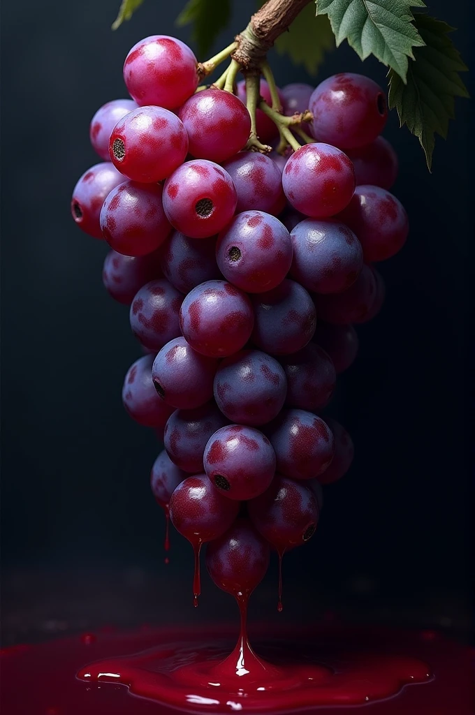 Bunch of grapes with a lot of blood