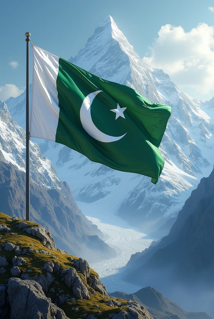 Create a art of Pakistani flag on mountain 