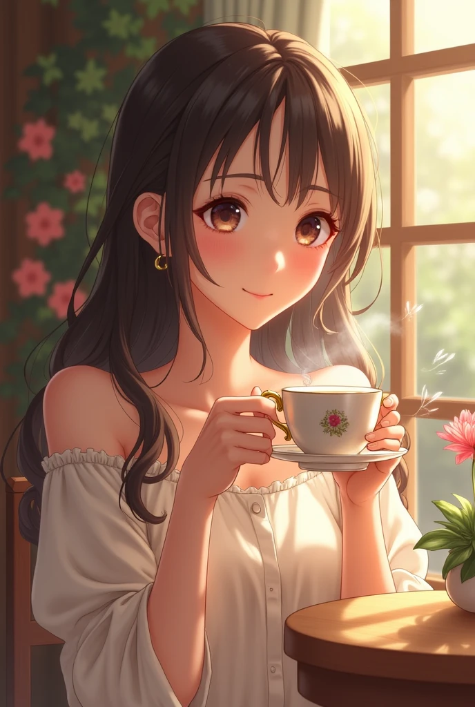 Oh cute girl sipping tea