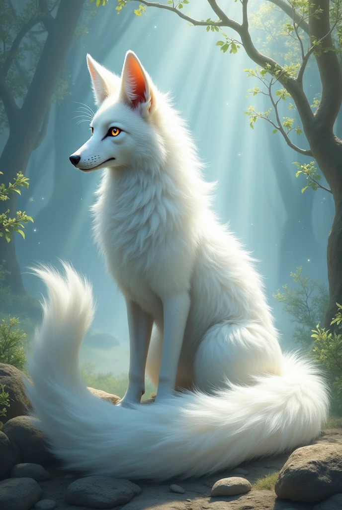 Beautiful white fox with 9 tails
