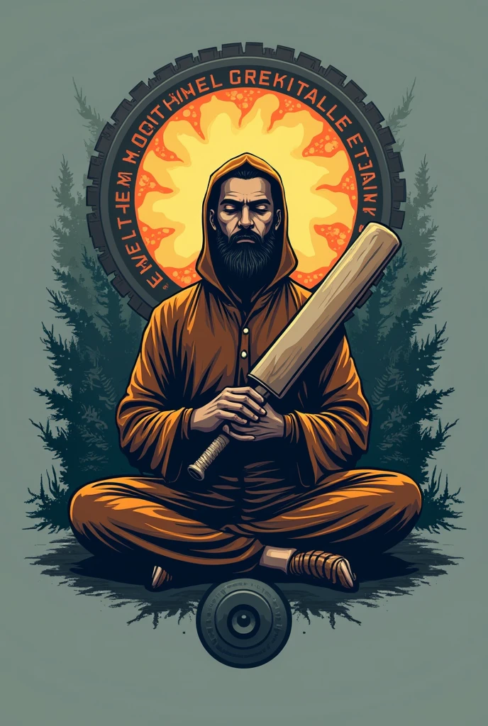 Create logo for cricket team for mechanical Engineers with the name Mechanical Monks. With bat in hand and spirituality