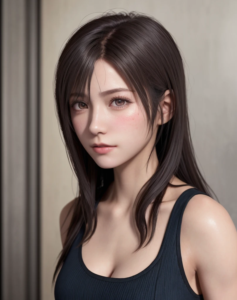 high quality picture, masutepiece, detailed hair texture, Detailed skin texture, Detailed Cloth Texture, 8K, Add fabric details, ultra detailed skin texture, ultra detailed photographic, Skin pores, Portrait of a girl, wearing tank top,