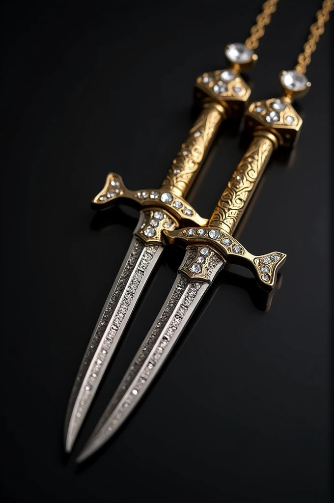 Gold and silver dagger necklace with diamons