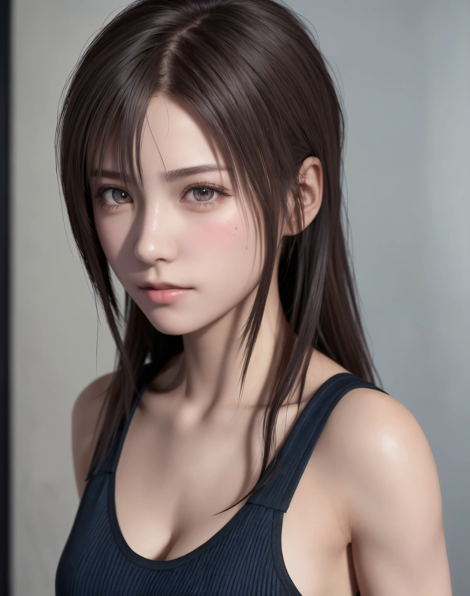 high quality picture, masutepiece, detailed hair texture, Detailed skin texture, Detailed Cloth Texture, 8K, Add fabric details, ultra detailed skin texture, ultra detailed photographic, Skin pores, Portrait of a girl, wearing tank top,