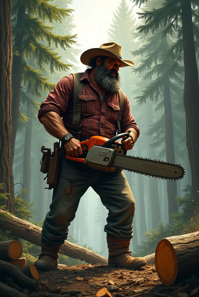    Lumberjack forest cutting trees chainsaw 