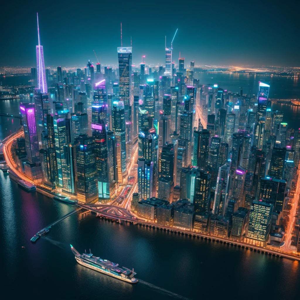 futuristic city, neon city, masterpiece, Best Quality, 4k, realist, very aesthetic