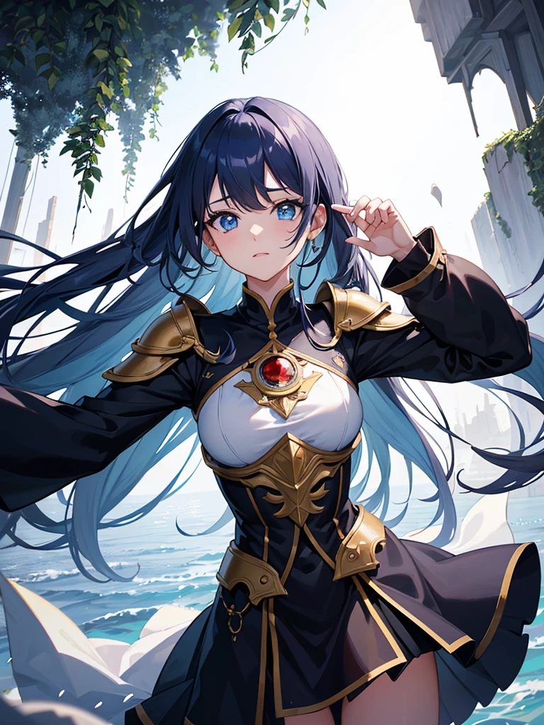 (ultra detali:1.2, work of art:1.2, best qualityer:1.4, high resolution:1.2), war zone background, Scenario, raining, 1 girl, , chestnut hair, hypdertailed, Armor clothing, breastplate, dirty faced, blood spots, dark sky, queen zeal, chrono trigger, island background in the sky, Floating island scenery, raining, 1 girl, , hair blue, hypdertailed, goddess clothes, perfect eyes, Blue eyes