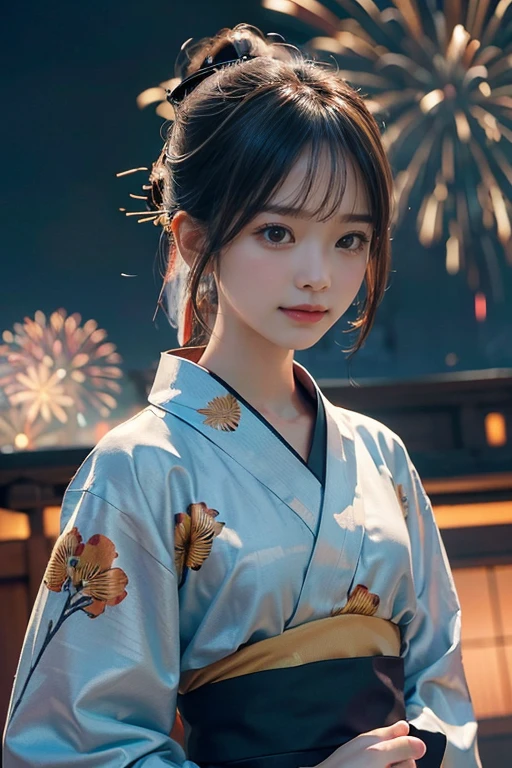 (shot from below:1.2),(1 slim schoolgirl,(flower pattern yukata,stylish OBI),feminine,flat chest,Side_low_ponytail_hair,Side_bangs,BREAK,night time,HAKATA,summer festival,fireworks,(looking at fireworks),(fun,happy:1.3),BREAK,8k,realistic photo style,Photorealism, photorealistic, hyperrealistic,highest picture quality, high res, best quality,cinematic, intricate details,Ultra Fine details, real light and shadow,tack sharp,shot from movie, professional color grading,sharp focus, film grain,high dynamic range, allure, highest detailed skin texture