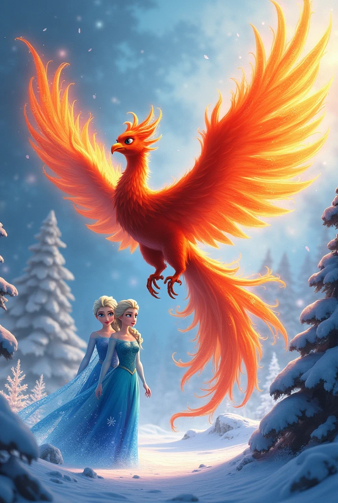 Blazing fire phoenix with frozen anna and elsa movie touch