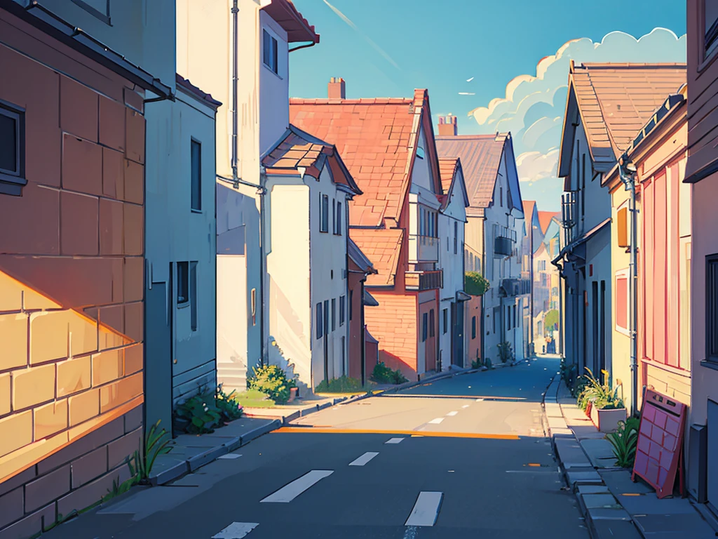 pixel, flat illustration,  town, landscape, line of buildings facing front, ((no humans))