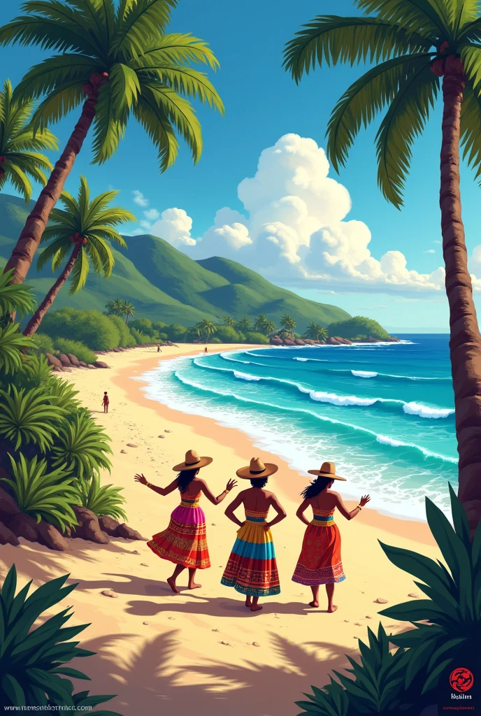 I want to make a poster about the Atlantic coast of Colombia and the garabato dance. I want you to have those two, turned hat, totumo tree and hudvo arepa, In addition to the beaches. 