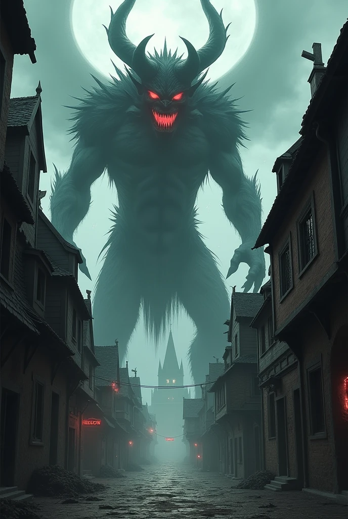 Scary demon in a medieval town
