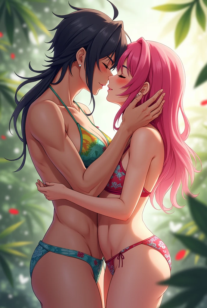 Mitsuri kanroji wearing a bikini and kissing tanjiro