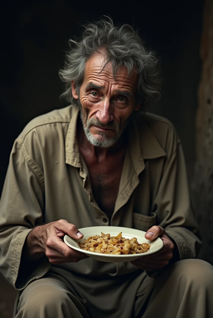 Image of poor man eating food without soup
