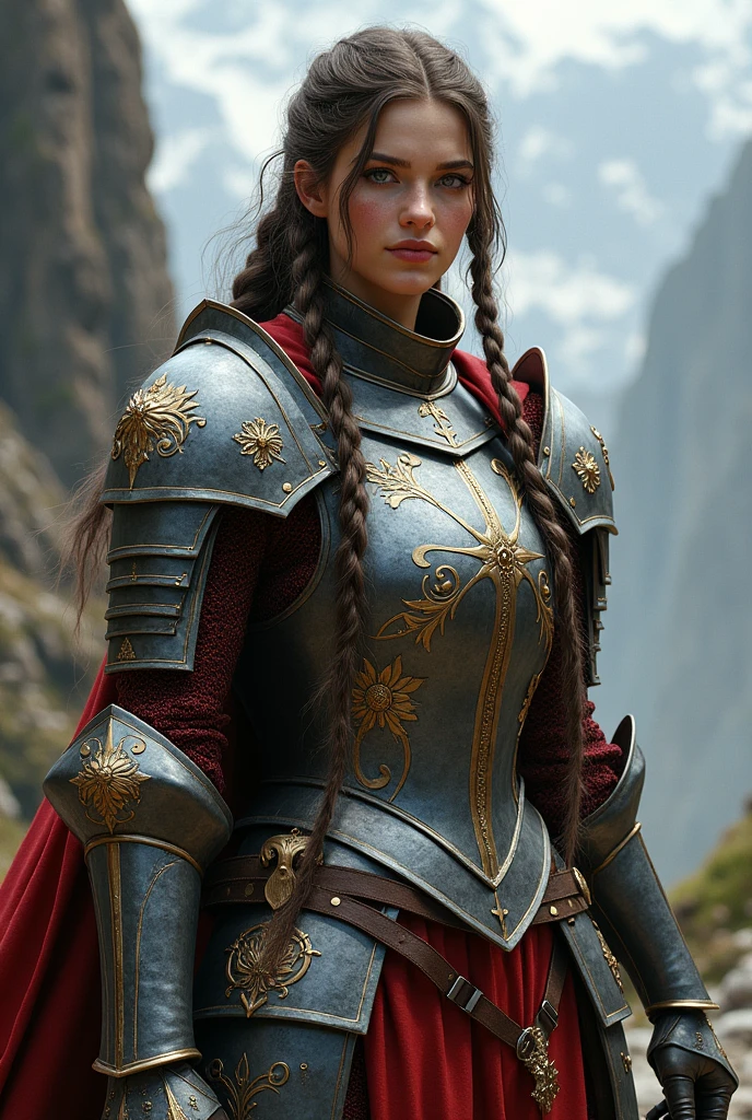 fantasy human female with braided hair in knight armour dnd style