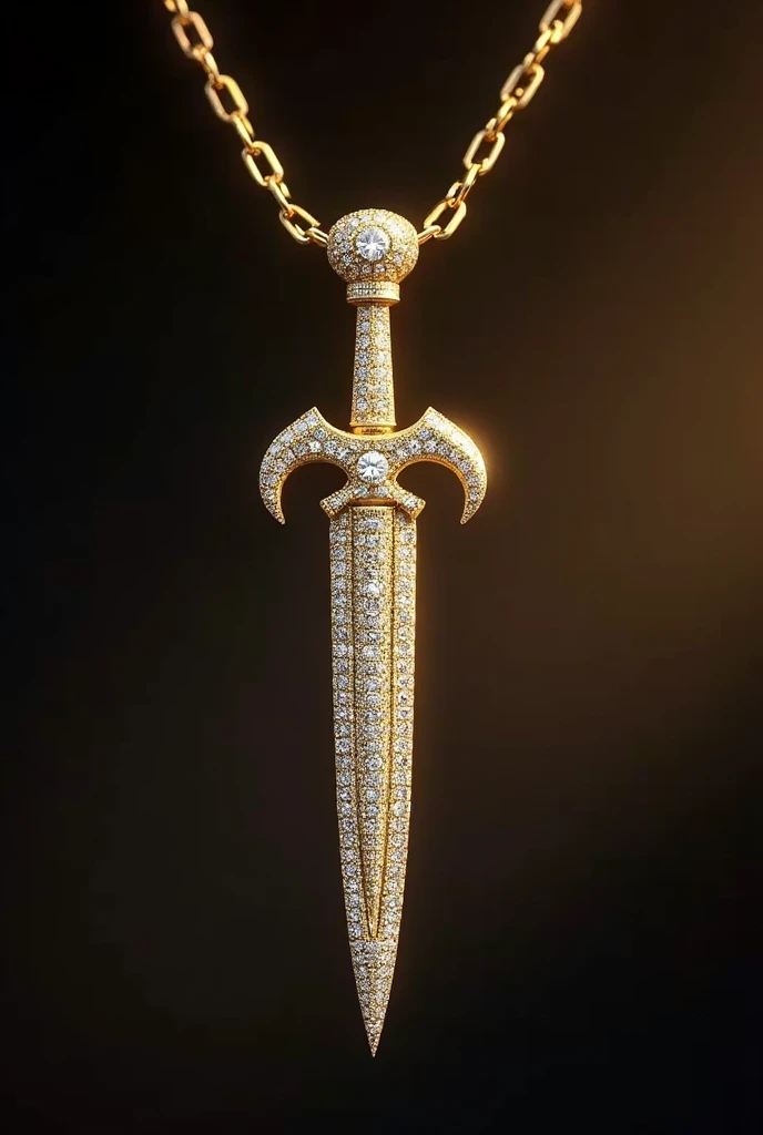 Gold dagger necklace with diamonds