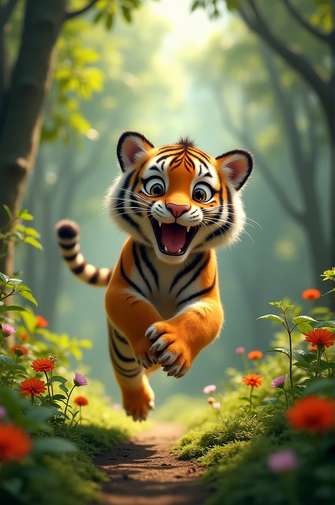 A tiger playing in forest, with fun, lots of tiger, happy tiger, cutest faces, HD quality