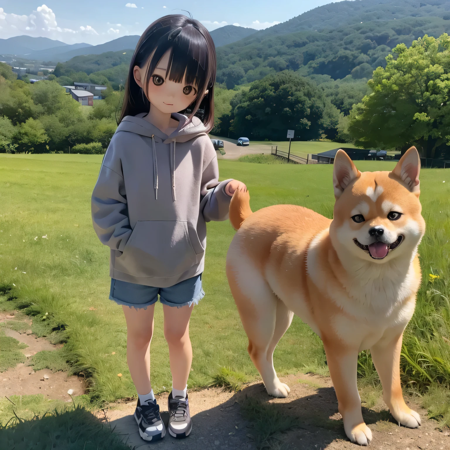 Shiba Inu in a rural landscape