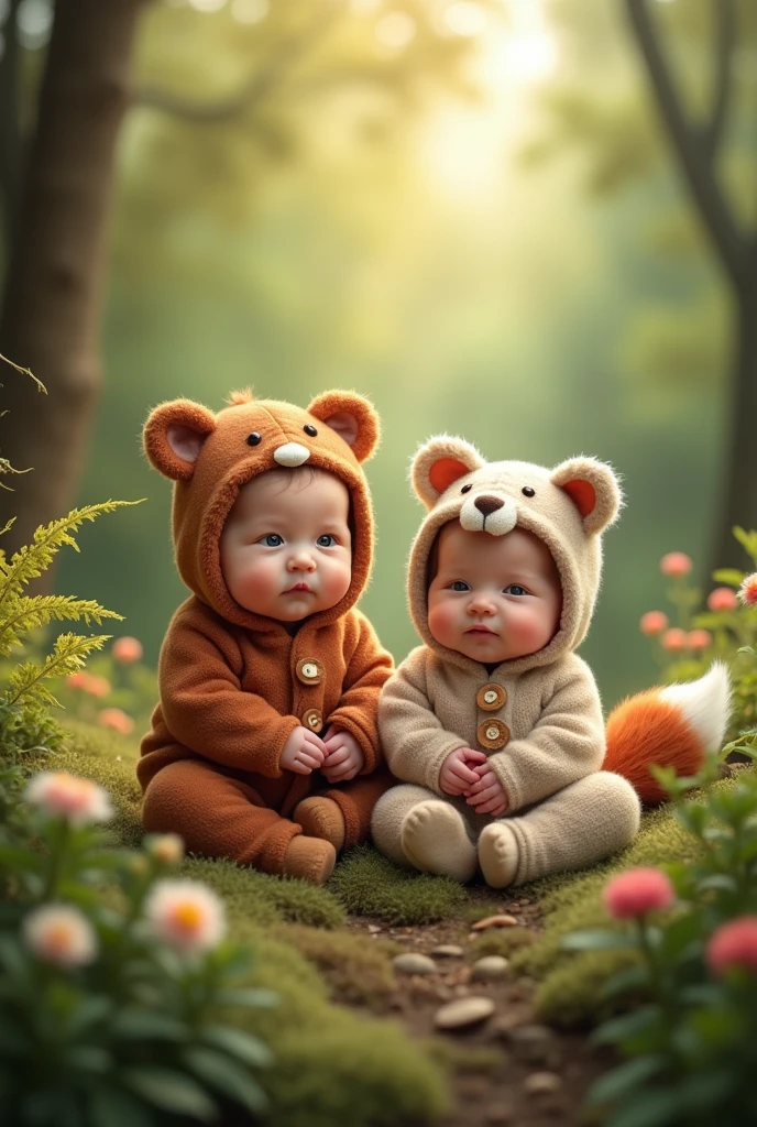 Create images of babies dressed as forest animals