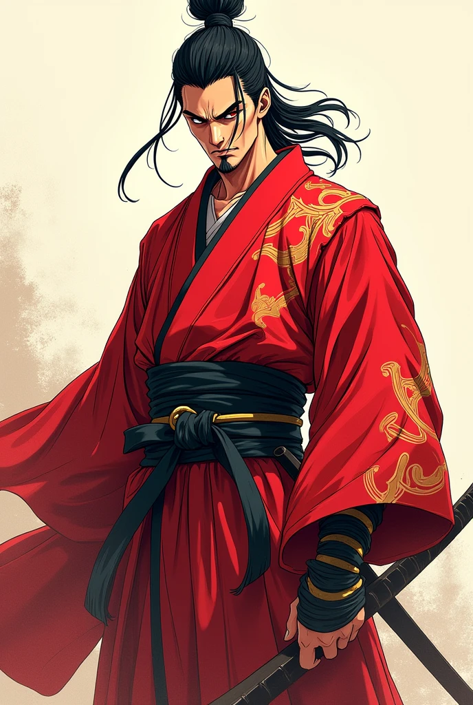 illustrator sketsa anime, samurai, kimono, red
