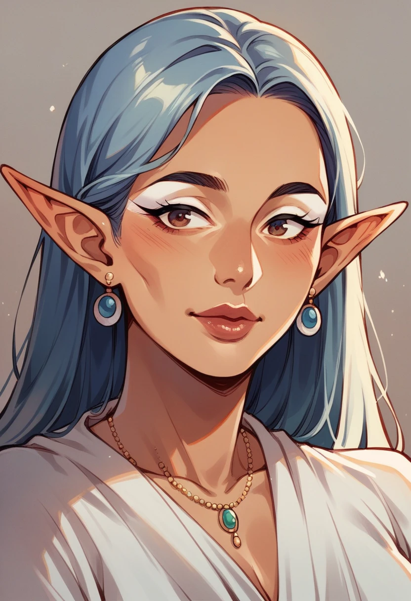 Watercolour, 1980s anime, latina, milf, female elf, mature face, white eyeliner,