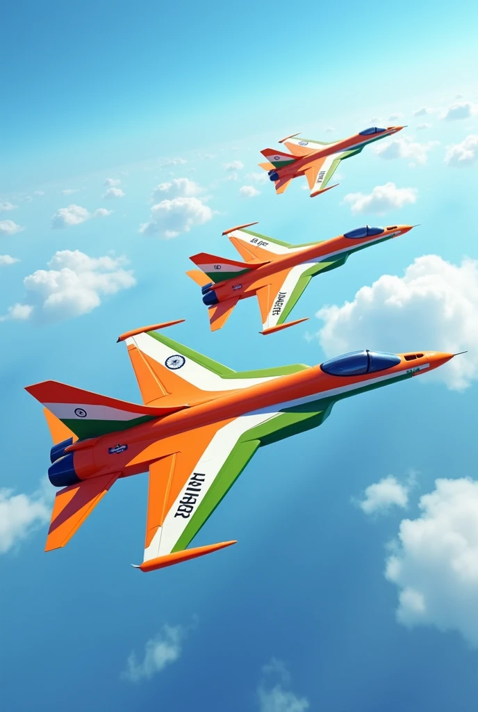 generate 3d image of flying three plane with Indian tricolor with name mentioned Abhishek