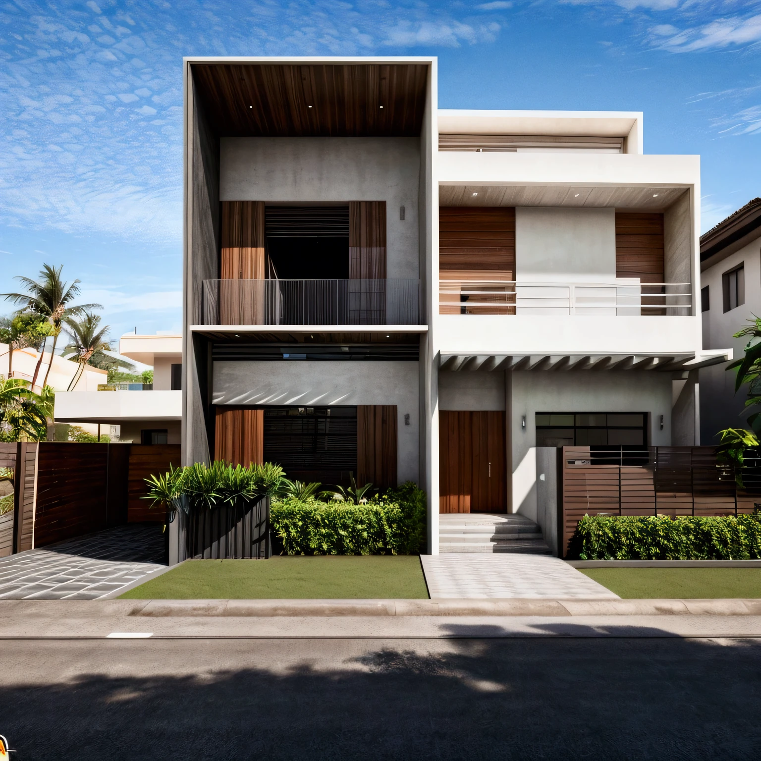 Large modern house facing a street, modern architecture house, Ground floor house, street in front of the house, (((front house))), from front view da casa, from front view, FULLY FRONT, ultra realisitic, the house is facing, the house is facing para uma rua, Condominium House, ((((from front view da casa)))), from front view !!!!