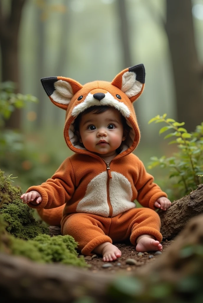 Create images of brown-skinned babies dressed as forest animals