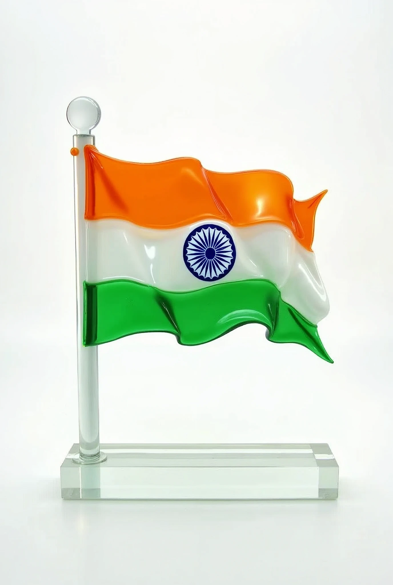 White transparent background, indian Flag glass made,