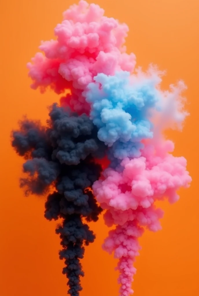 Create an image with an orange background, blackw, pink and light blue with the colors blending into each other and then after doing that, blur it out, now leave the colors but take out the smoke, I don't want the colors to be like smoke, but like a painting when you throw various colors