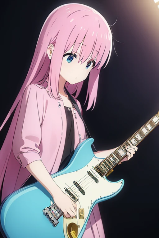 (((Electric guitar, Hitori Goto, costume)))、White ribbon、1girl