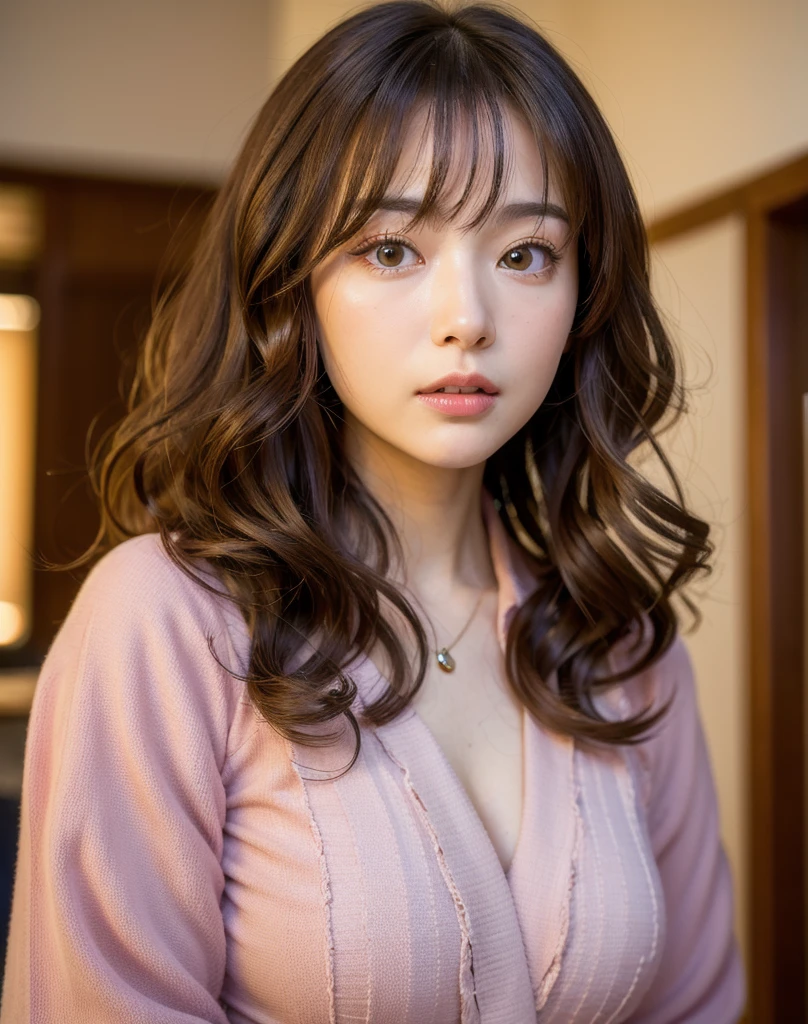 Highest quality, Face Focus, Soft Light, Ultra-high resolution, (Realistic:1.4), RAW Photos,Show me your hairstyle、Medium Hair,Loose curls,
1 Japan, alone, cute, (pupil, Light in your eyes), Beautiful face in every detail, (Small box),(High resolution detail of human skin texture),
(Long Hair),
indoor,
Damask Shirt Dress,
(Portraiture)