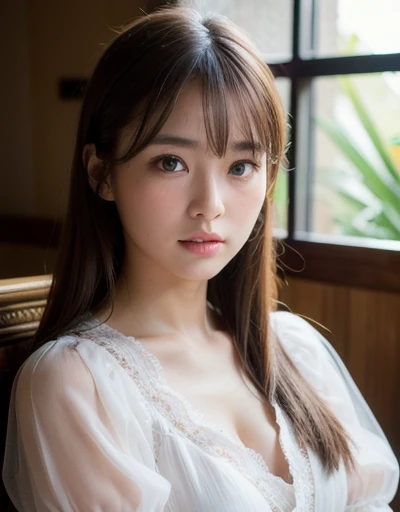 best quality, face focus, soft light, ultra high res, (photorealistic:1.4), RAW photo,
1japanese girl, solo, cute, (pupil, lights in the eyes),  detailed beautiful face, (small chest),(high resolution detail of human skin texture),
(long hair),
indoor,
Damask Shirt Dress,
(portrait)