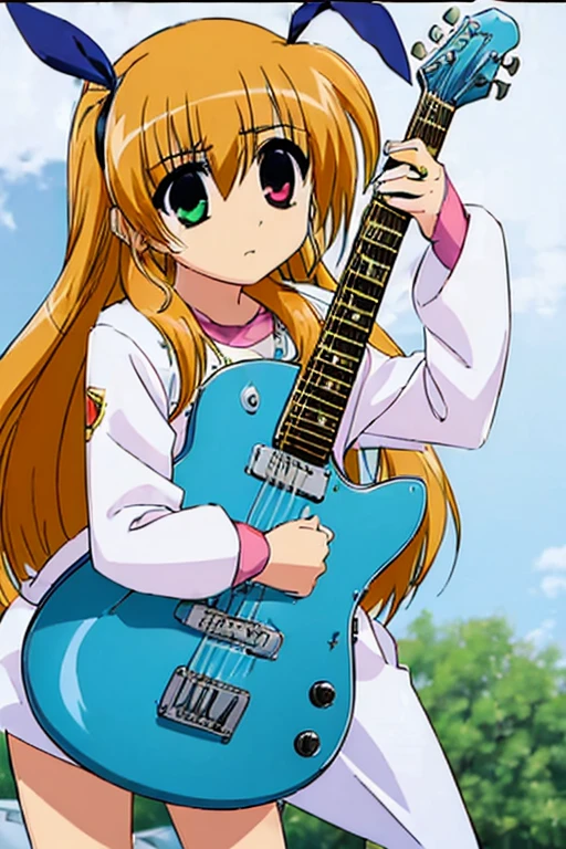 (((Electric guitar, Vivio, costume, heavy metal)))、White ribbon、1girl