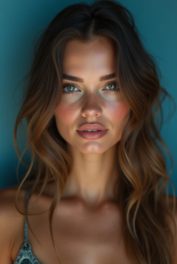 beautiful woman (EPSydn3yM3lm4n:.99), a woman with perfect hair, (freckles:1.2), naked (cute smile:1.1), (plain blue background:1.1), (glossy lips, blush:1.1), modelshoot style, (extremely detailed CG unity 8k wallpaper), professional majestic photography, ((slightly open mouth)), (closeup portrait), (Vest Pocket Autographic Kodak Camera), 24mm, exposure blend, hdr, faded, extremely intricate, High (Detail:1.1), Sharp focus, dramatic, soft cinematic light, (looking at viewer), (detailed pupils), 4k textures, soft cinematic light, adobe lightroom, photolab, elegant, ((((cinematic look)))), soothing tones, insane details, hyperdetailed, low contrast, ("I've got a bad feeling about this.":1.1), "In Jernau we trust!"
