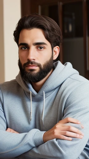 A Jewish Hebrew man in a sweatshirt focus on the face