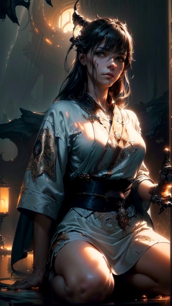 masterpiece, best quality, (extremely detailed CG unity 8k wallpaper), (best quality), (best illustration), (best shadow), absurdres, realistic lighting, (Abyss), beautiful detailed glow, art by PeterMohrBacher,