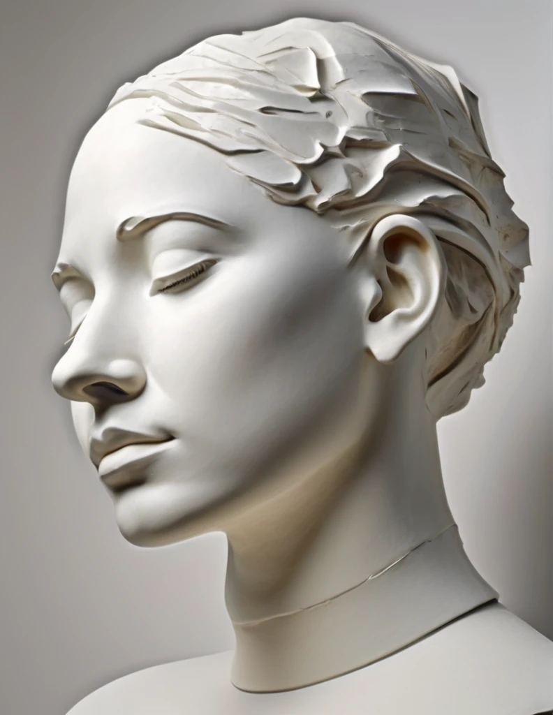 (Abstract sculpture: 1.23, plaster, human head, neck), ((expressing hope, salvation, prayer, clinging thoughts)), intricate form, award-winning work, masterpiece, 8k